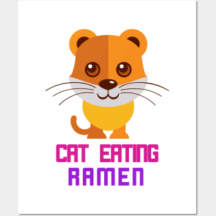 Cat eating ramen Posters and Art